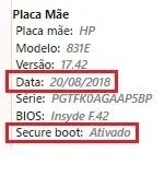 Data da BIOS e Secure Boot